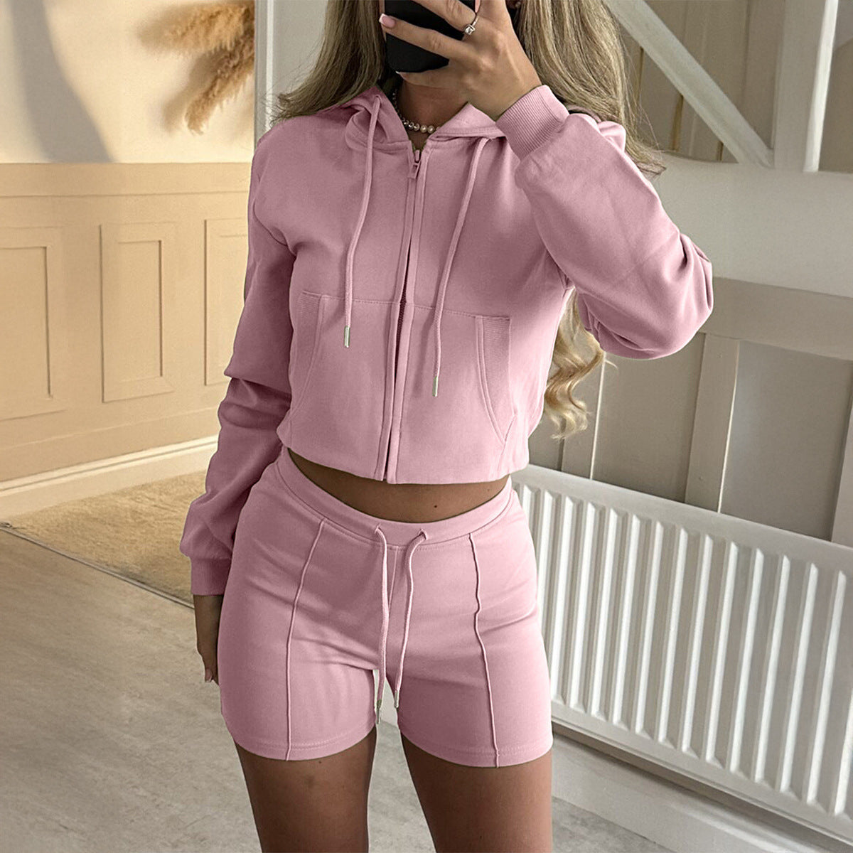 Women's Sports Fleece And Shorts Two-piece Set