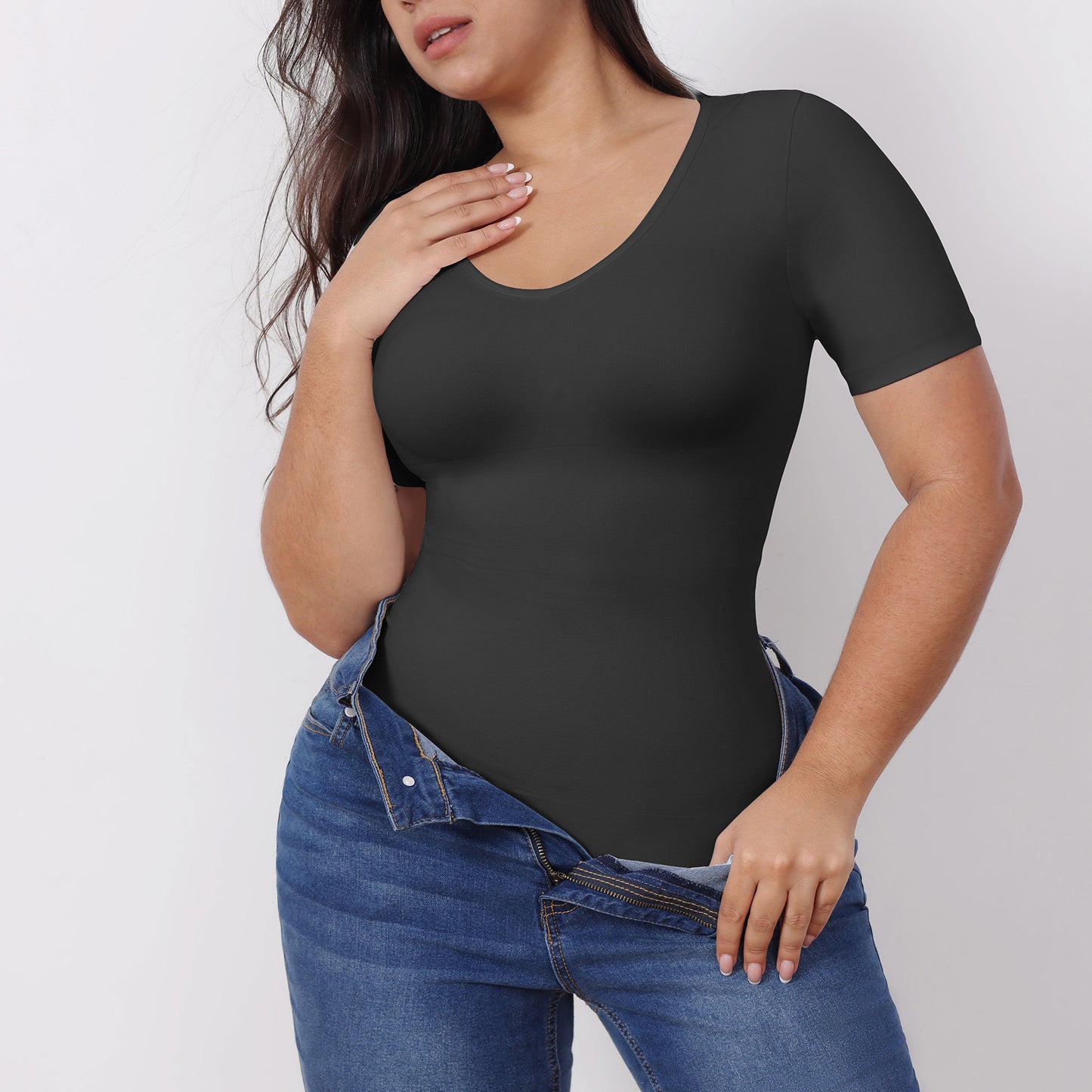 Corset Top Tight Belly Trimming Short Sleeve Women's Outer Wear V-neck Corset Waist